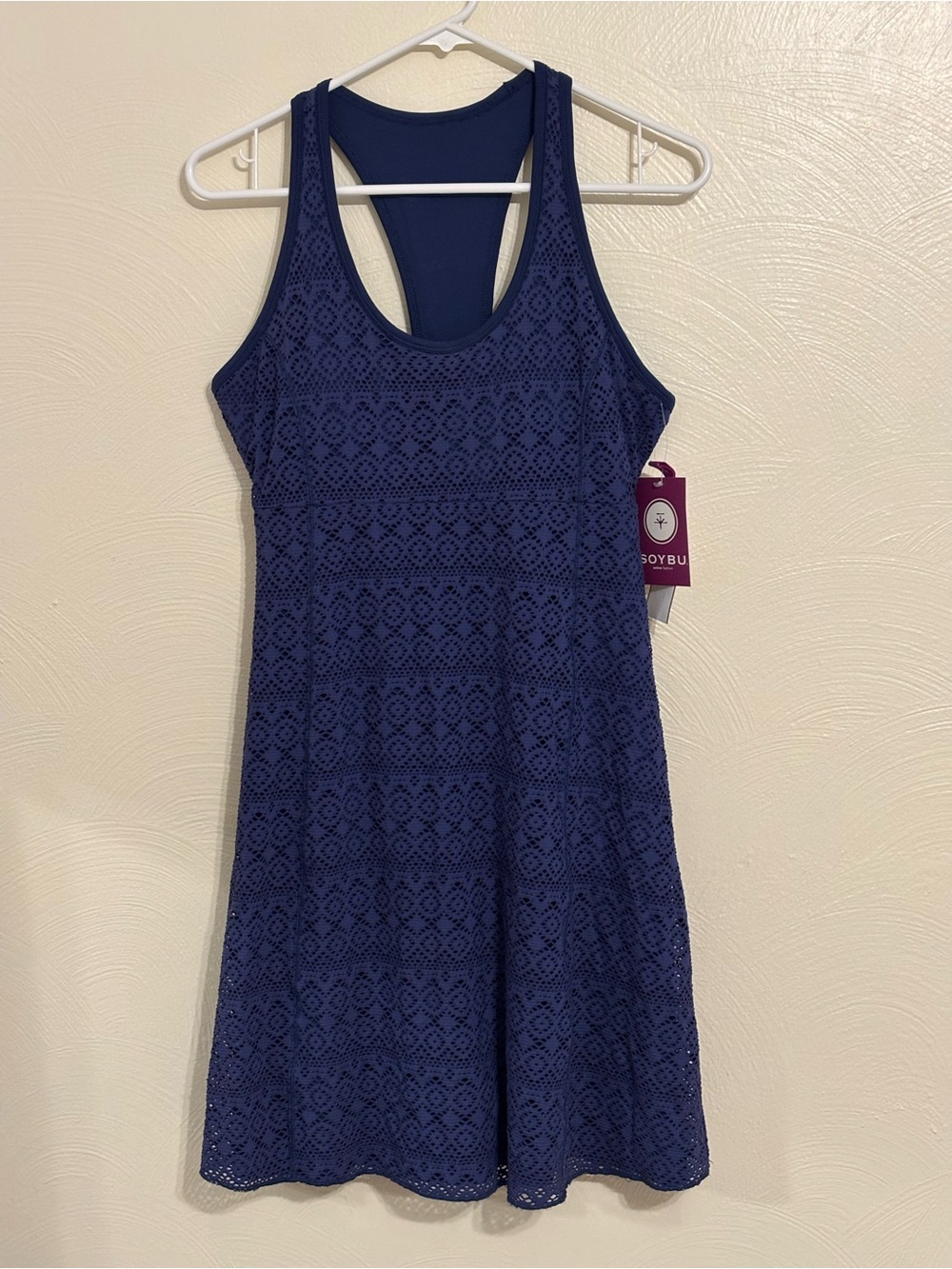 Soybu Ananda Dress 2 Catalina Navy Medium NWT Built In Bra Athletic Travel Dress